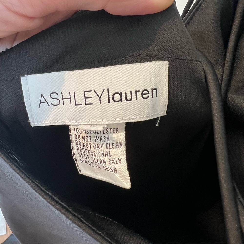Lauren Ashley Black Satin Cowl Bodice Gown with Slit, Size 2 - Picture 10 of 13